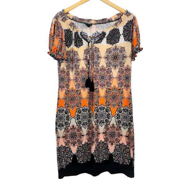 5 for $25| En Focus Studio Boho Short Sleeve Stretch Shift Dress Size 6 - Picture 1 of 5